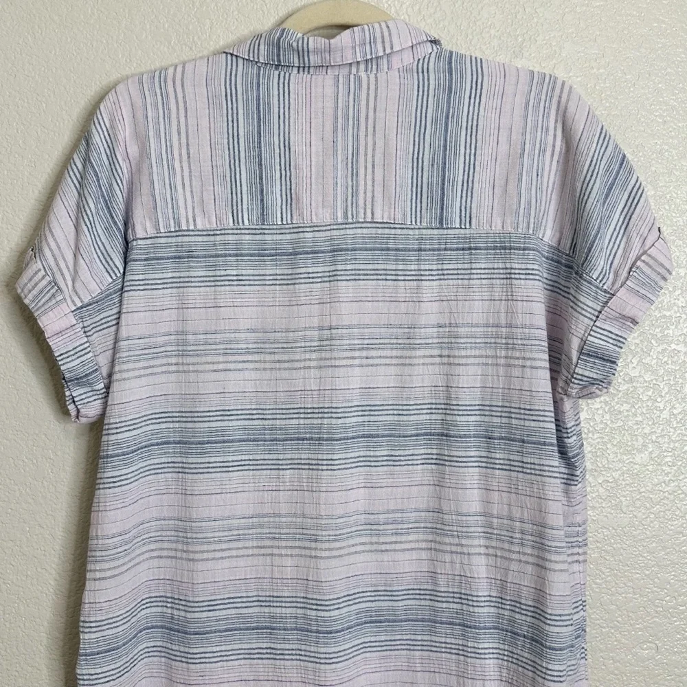 Beachlunchlounge Women's Pink Blue Striped Button Down Shirt, Sz Large